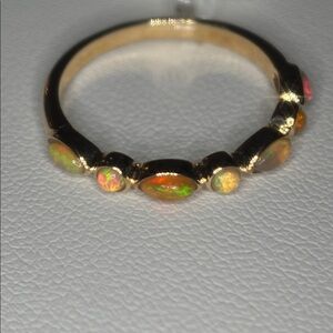 Elegant Multicolor Opal Gemstone Ring in 14k Yellow Gold